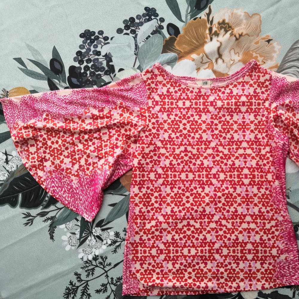 AND Womens flowing butterfly sleeve Pink Red top Size M - Picture 2 of 5